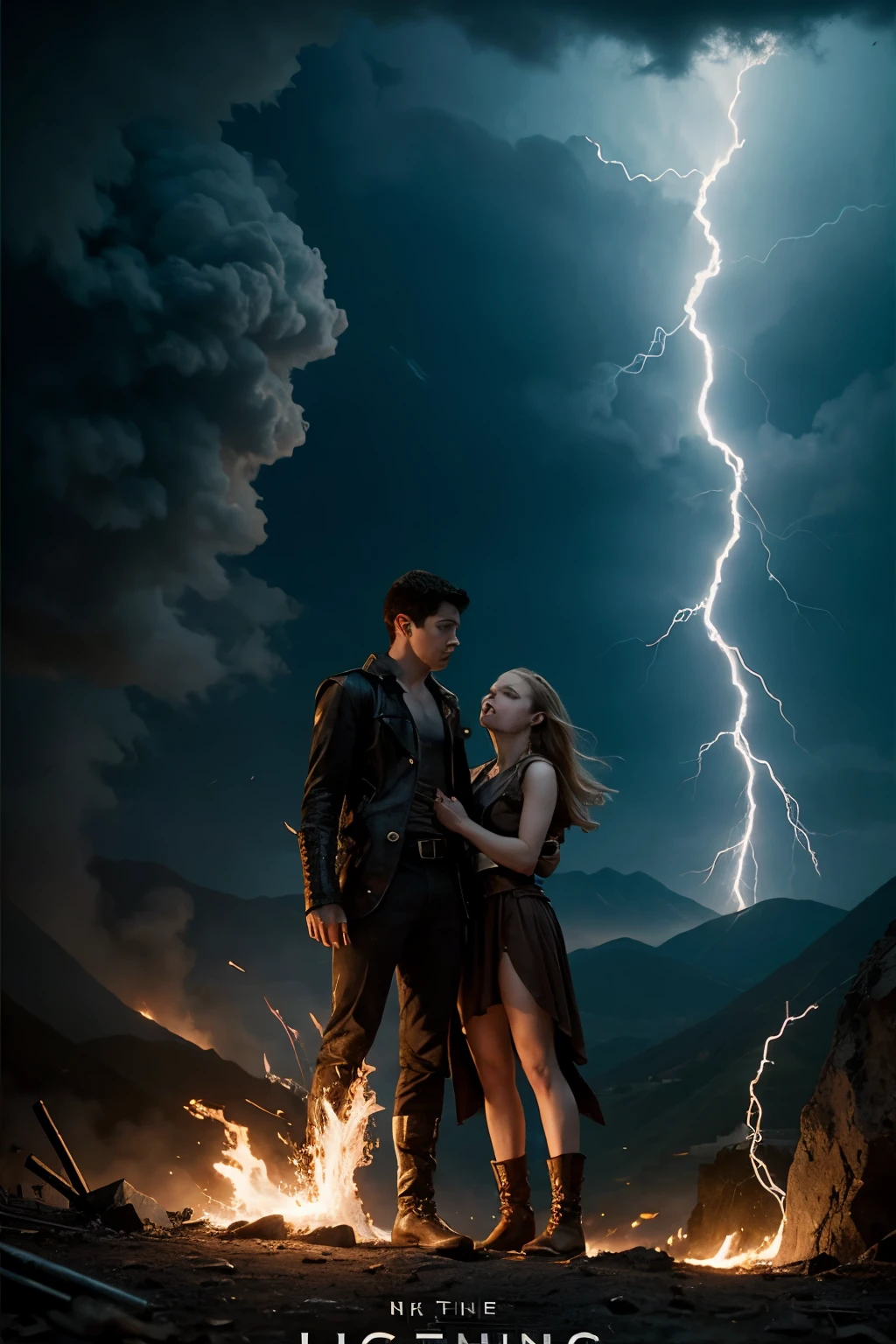 logan lerman and amanda seyfried, movie, epic, movie poster, adventure, fantasy, greek mythology, fire and lightning
