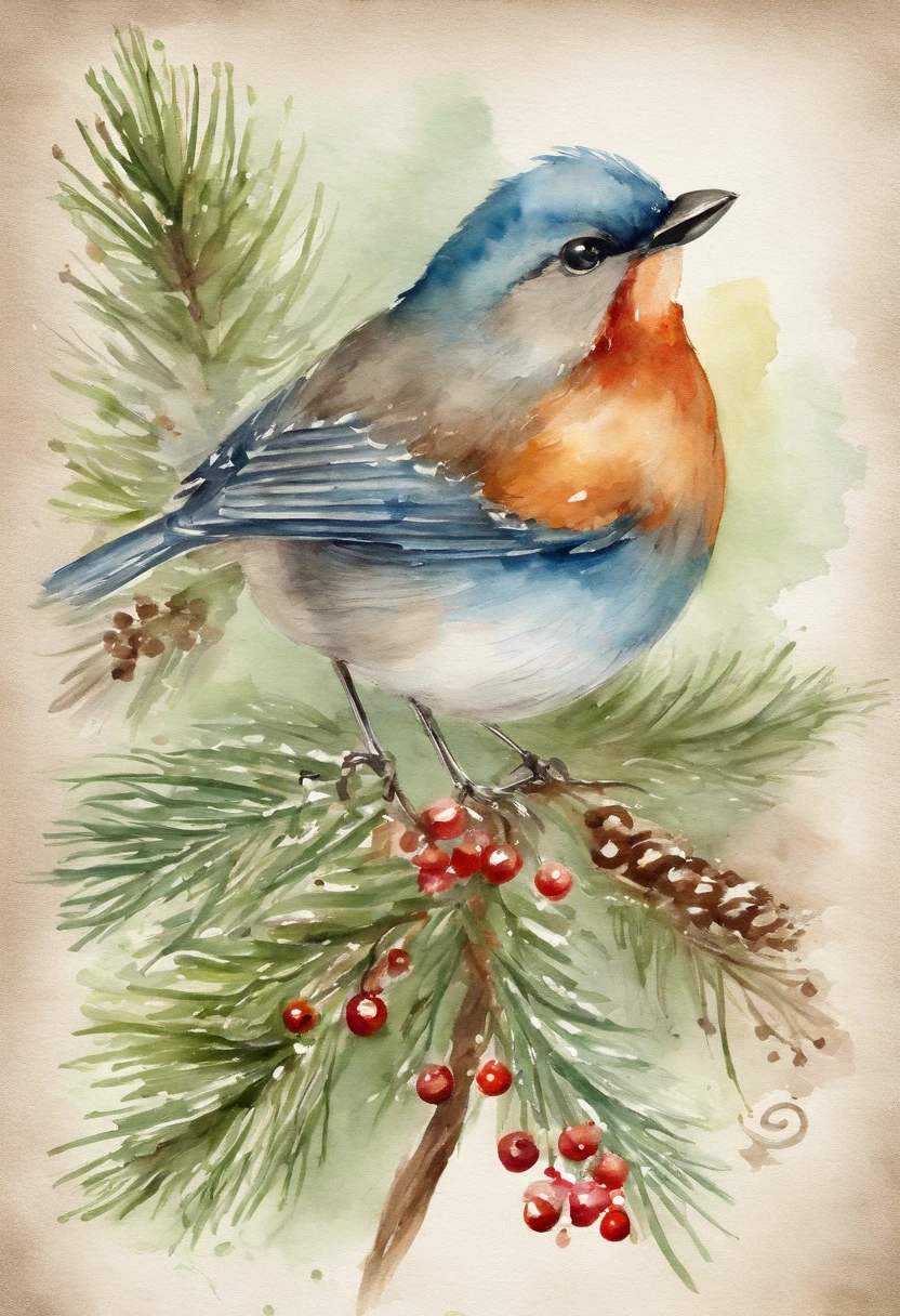 Bird Art Vintage Christmas Wall Art Printable Christmas Tree Christmas Decor Rustic Winter Art Christmas