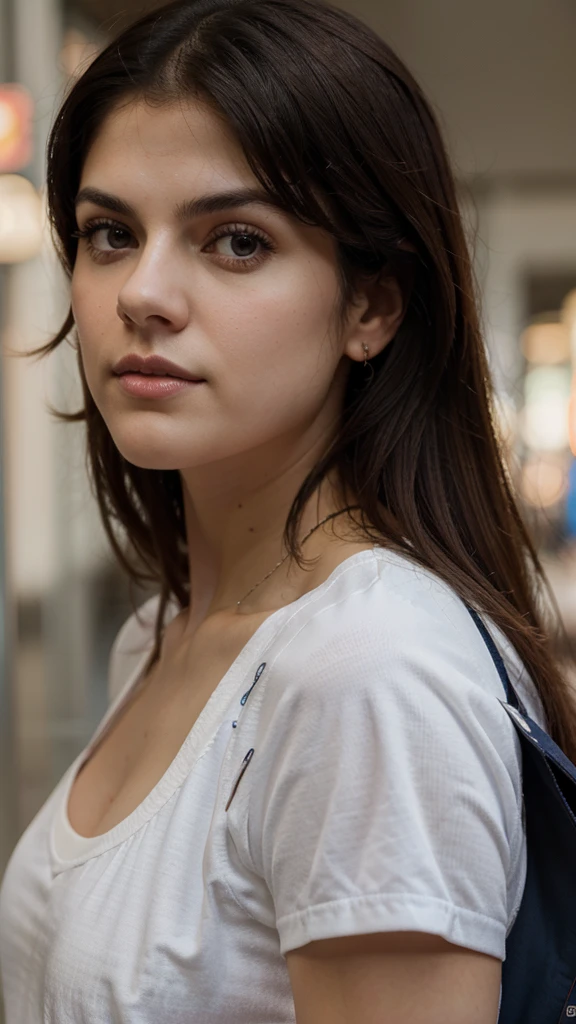 Alexsandra Daddario realista, ultra detalhado, deitada, retrato de perfil