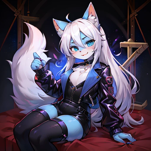 perfect feet, Loona stands out in the world of Helluva Boss with her distinctive appearance. Her purple and blue fur gives her a striking and original look. The color combination extends to her tail, adding a playful touch to her image. She wears a leather jacket that reflects her rebellious attitude, and her facial expression often reveals her characteristic sarcasm. Her heterochromatic eyes, one blue and the other yellow, highlight her uniqueness. Overall, Loona presents a unique and memorable aesthetic in the visually rich universe of Helluva Boss, Loli, lolicon, girl 