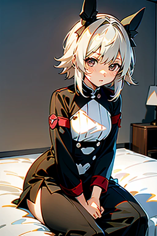 anime girl sitting on bed，There is a cat on his lap, Kantai Collection Style, From Dolls Frontline, perfect white haired girl, azur lane style, girls front line style, Cute girl anime visual, small curvaceous ****, anime moe art style, Smooth anime CG art, cute anime girl, white haired god, Best Anime 4K Kona-chan Wallpaper,CurrenChan