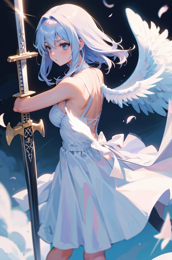 Angel, Hero, holy, big sword, white angel wings,