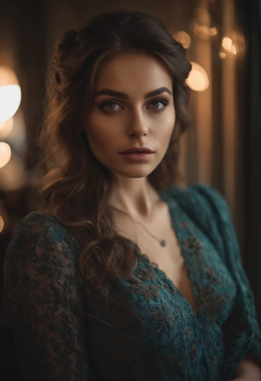 photo of a 25 years old european girl, RAW, beautiful woman, (extra long wavy brown hair), ((portrait)), ((detailed face:1.2)), ((detailed facial features)), (finely detailed skin), pale skin, high detailed deep cleavage bodycon hasmat suit , megacity environment, (cold colors), damp, moist, reflections, (masterpiece) (perfect proportion)(realistic photo)(best quality) (detailed) photographed on a Canon EOS R5, 50mm lens, F/2.8, HDR, (8k) (wallpaper) (cinematic lighting) (dramatic lighting) (sharp focus) (intricate) fashion