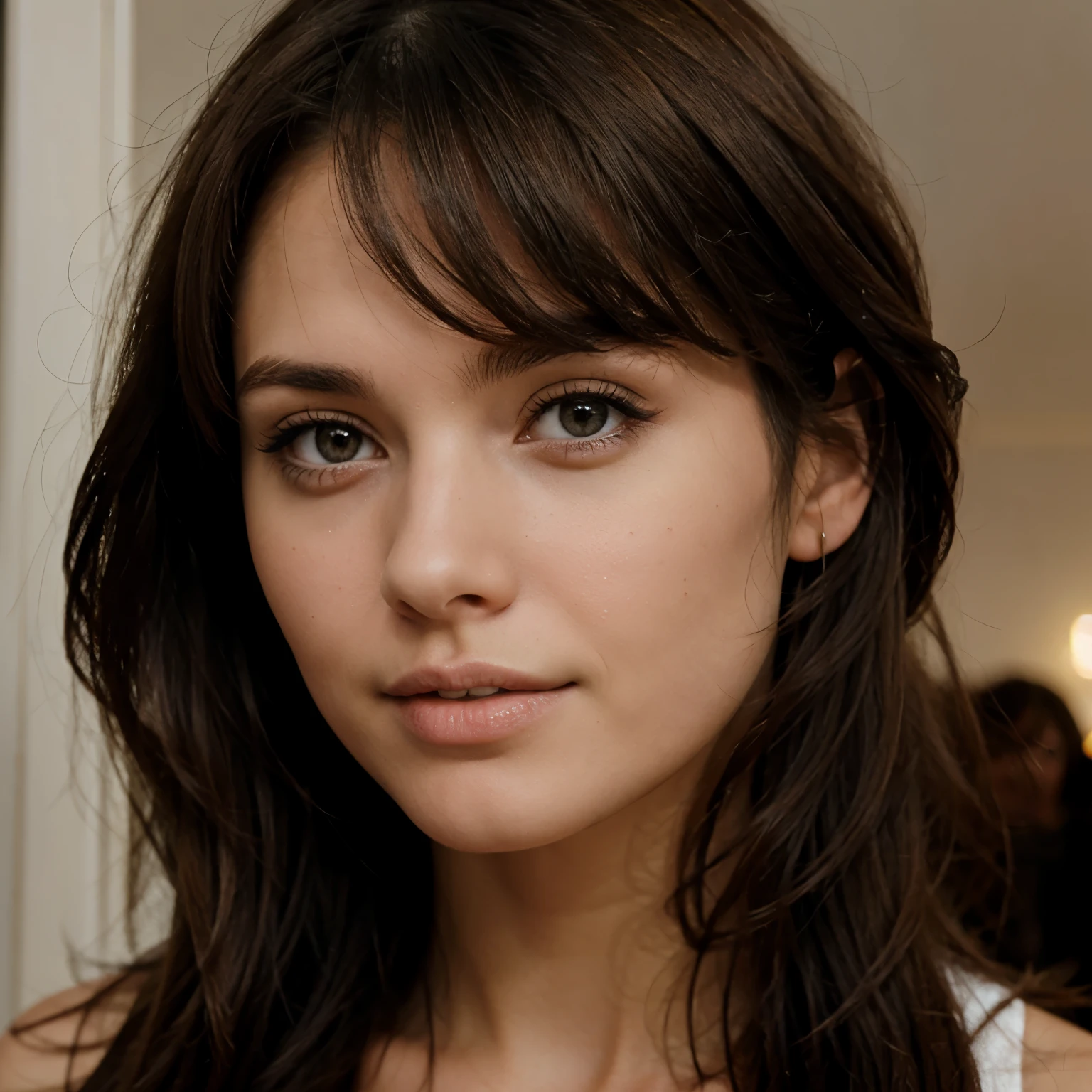 magnifique femme brune type russe trait parfait nez fin beau blanche levre pulpeuse headshot