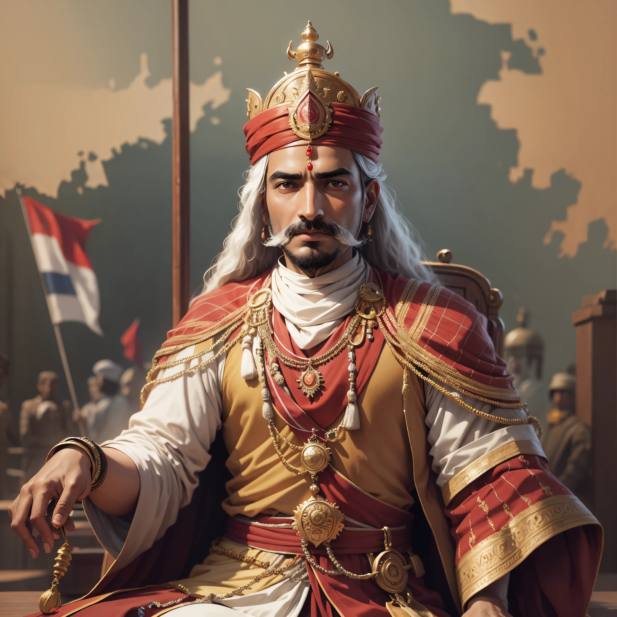 crate a picture of maharaja surajmal king of baratpur rajasthan with his flag --auto --s2