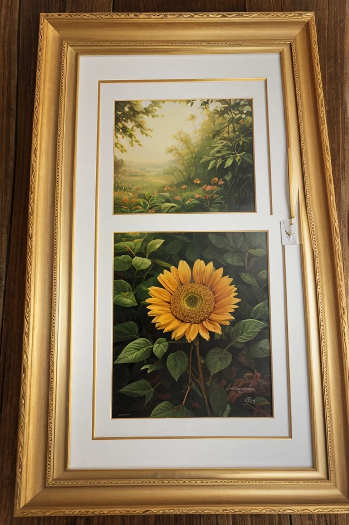 create realistic stunning, high quality, framed picture on the wall, colose up view, vintage bright background, front view, soft light