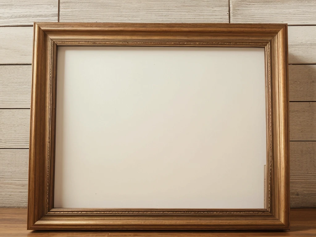 create realistic stunning, high quality, framed picture in wooden frame on the wall, vintage bright background, front view, soft light