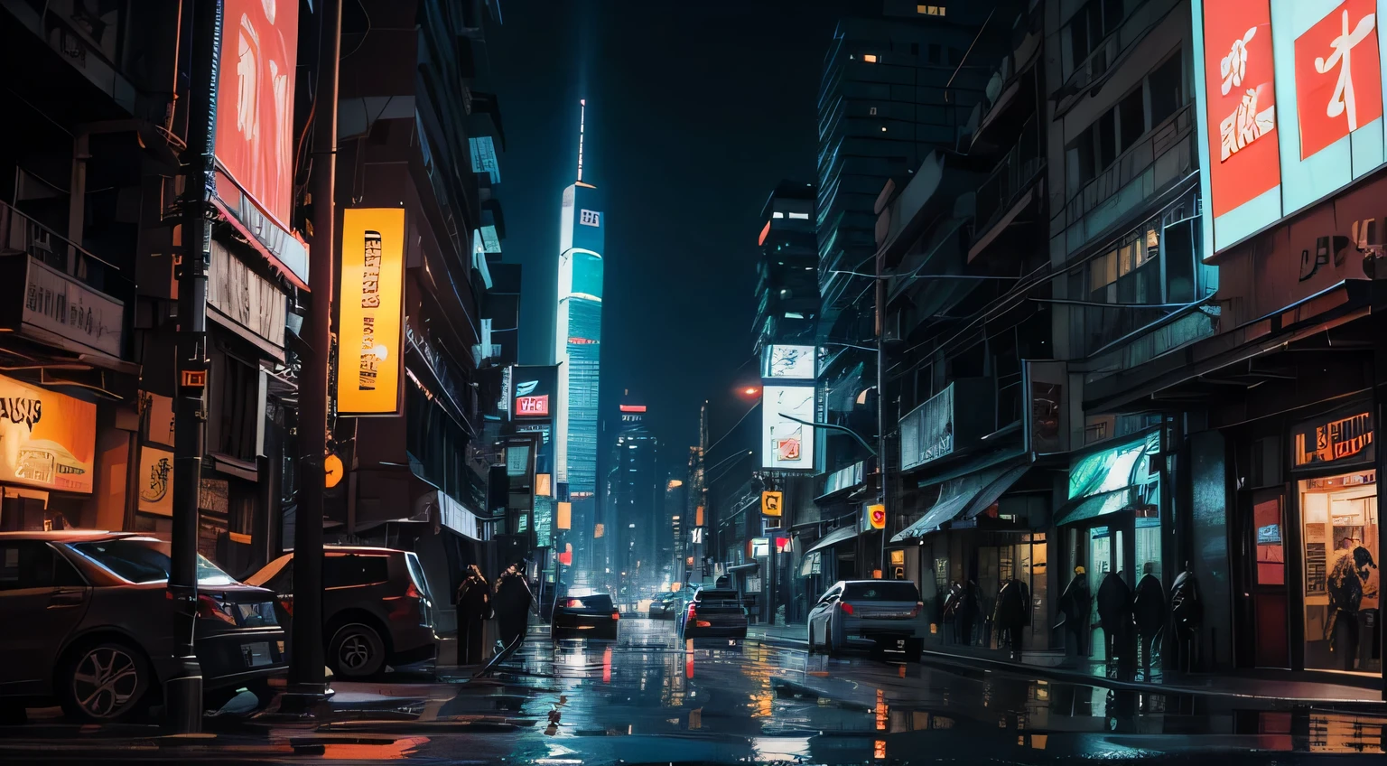 Cyberpunk futuristic city with a river., escenario, Ciudad de Blade Runner, escenas fantasiosas, detalles locos, tendencia en artstation,(Mejor calidad,4k,8k,high resolution,obra maestra:1.2),ultra detallado,(Realista,photoRealista,photo-Realista:1.37),studio lighting,physically based rendering,profesional,vivid colors,bokeh,Science fiction,artistas conceptuales,night lighting,neon lights,Ambiente arenoso,arquitectura industrial,advanced technology,floating vehicles,hologramas brillantes,Decadencia urbana,Edificios de gran altura,Heavy pollution,abandoned areas,Dystopian vibrations,Androids mixing with humans.,anuncios masivos,Superficies reflectantes,Mechanical augmentations,imponentes rascacielos,agua hasta la cintura fluyendo por la ciudad,Infraestructura en ruinas,seedy alleys,cyber implants,Electronic billboards,exotic plant life interspersed with technology,Drones flotantes,calles llenas de gente,Coches voladores recorriendo la ciudad.,guardias armados patrullando,lluvia constante,signos fluorescentes,shadowy figures in dark corners,high-tech surveillance systems,vivacidad borrosa,foggy atmosphere,Infinitas posibilidades.