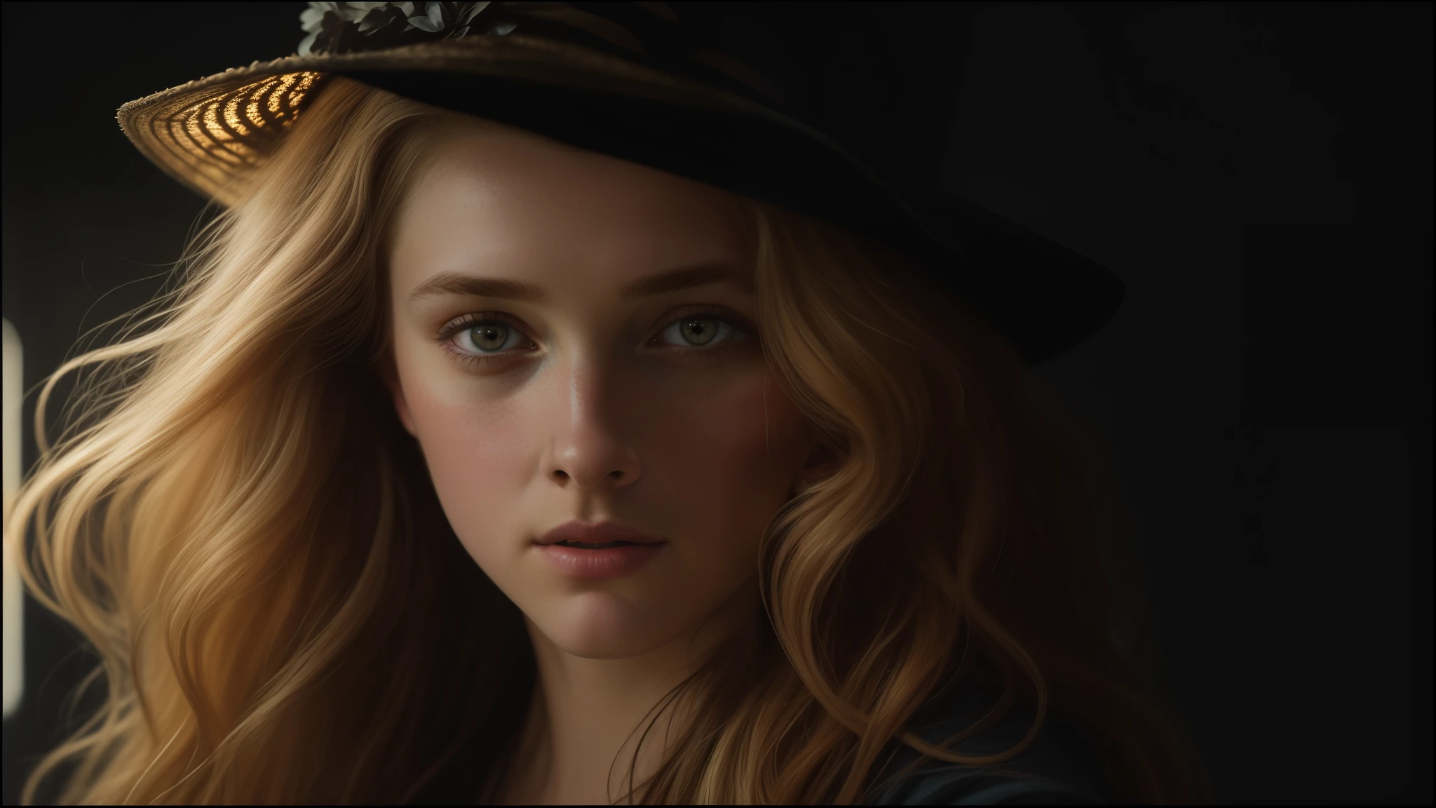 (front focus),(in the dark:1.6), Hyperrealist portrait of the female by David Hockney and Alphonse Mucha, fantasy art, photo-realistic, dynamic lighting, art station, poster, volumetric lighting, very detailed faces, 4 k, award-winning,, 1girl, in the dark, deep shadow, low key, cowboy shot,(official clothing:1.4), long blond hair,
