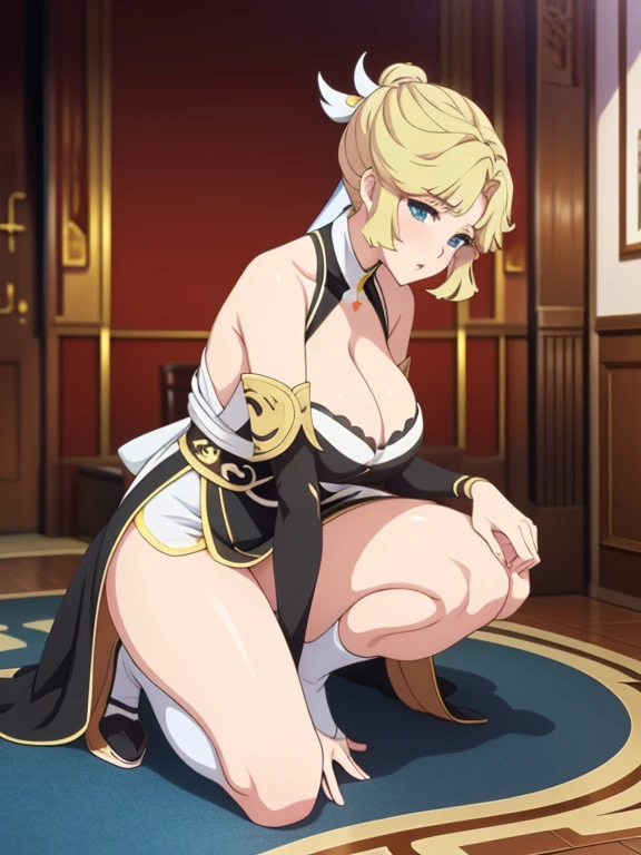 anime girl in a sexy outfit kneeling on a floor, seductive anime girl, full body xianxia, extremely detailed artgerm, sexy pose, ayaka genshin impact, keqing from genshin impact, by Yang J, by Shitao, smooth anime cg art, thicc, beautiful anime girl squatting