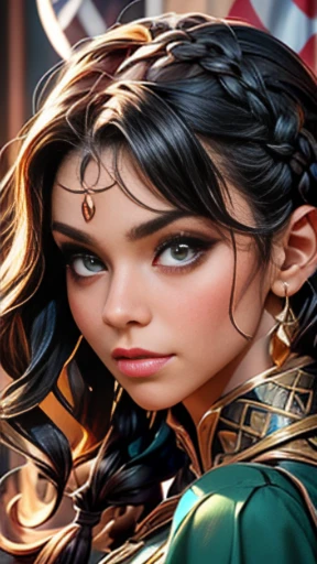 ((obra de arte)), ((melhor qualidade)), (full medium shot: 1.0). Uma mulher, 30 anos de idade, (beleza feminina), ((perfeito_Pele)), pele clara e bronzeada, with a healthy appearance, ((perfeito_Pele): 1.2), (perfeito_face), (proportions of the face and eyes in harmony), ( perfeito_face:1.4), ((Cabelo longo e cacheado, cabelo castanho claro): 1.4), ((sedutor_Appearance)), Appearance misteriosa, assustador e convidativo ao mesmo tempo, ((sedutor appearance): 1.0). Her name Revenge, um ex-agente, genetically created to be a secret agent specialized in all espionage strategies, decidiu se rebelar e agora persegue seus criadores. --ar: 1.2
