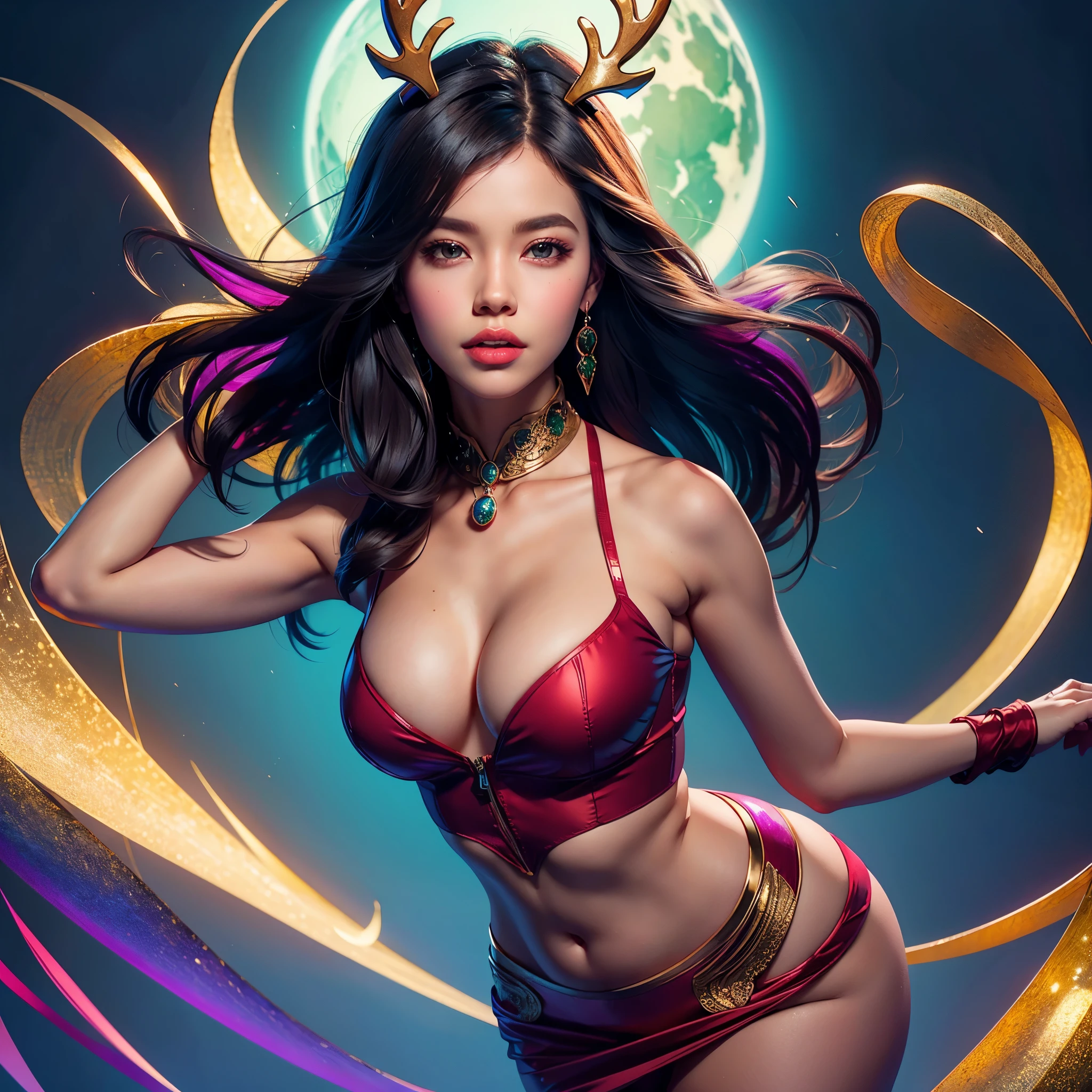 Merry Christmas wearing Santa's outfit, riding a sleigh, reindeer, floating in the sky, a round moon, starry sky, shooting star, Christmas deep path equirectangular Masterpiece ultra UnrealEngine5 🎈🍦🍹❤ dazzling saturate incandescentes Vivid Will-o'-the-wisp Symmetrical (gorgeous Princess Athletic extatique Tamned Skin😘sensual Effects Cheekbones Embarrassed redderer ultra_beautiful_eyes dark black lazulis turquoises saphirs👩mouth open tongue teeth obvious smile howling🎀👗⚜👒Floating Jacket Cape Shoulders-Off Shirt Lace Clavicles cadena White Papillotes embroidered satin red thick leather breasts felt skirt matching ample swinging spinel navel waist belt-chastity reveal heart_ruby padlock bristles scarlet pubis-hairy indigo silk snap garters thighs legs👡💅)🎪🎢🎡🎠 Cinematic_sunLight meticulously intricate ultra_high-details ultra_high-def ultra_high-res ultra_Photo-realistic ultra_high-quality ultra_sharpness focus accurate max perfection reflex extreme improved Octane-rendered opengl-shaders glsl-shader UHD XT3 DSLR HDR romm rgb pbr analogique color-coded shading 3DCG fxaa global illumination cgi vfx sfx fkaa txaa rtx ssao post-processing post-production cell-shading augmented tone-mapping sundrop contre-jours optimal onyx luminescence volumetric lighting contrast lightning floraison summon creature fleuraison incandescentes opal invocation monster beholder strange transparent graduated Cristalline reflection population silver agate heart hearth Earth varied multi etc. --v 5.2 --s 1000 --c 20 --q 20 --chaos 100