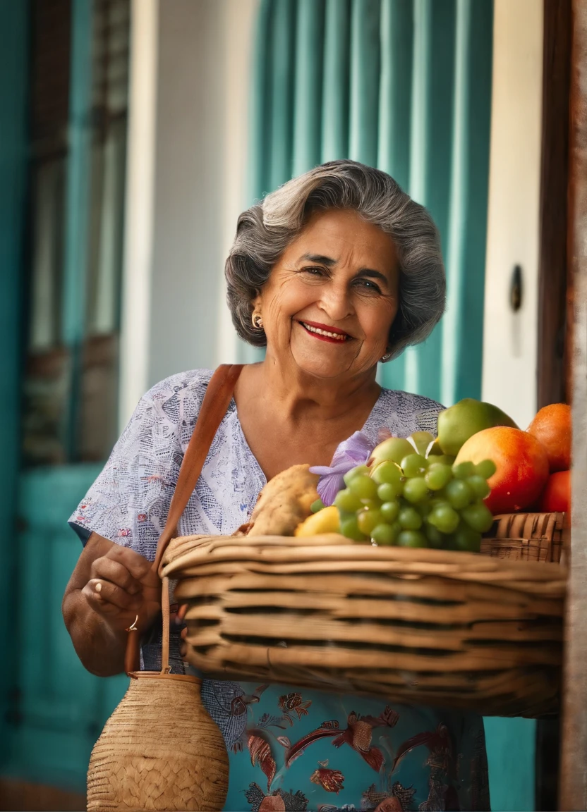 Abuela recibiendo comida feliz, (((alta calidad))), (((4K))), alta calidad, Cuba, (((delivery en la puerta))), delivery, recibien bolsa de super, recibiendo, supermecado, (((delivery))), motorizado entregando, comida, bolsa de supermercado