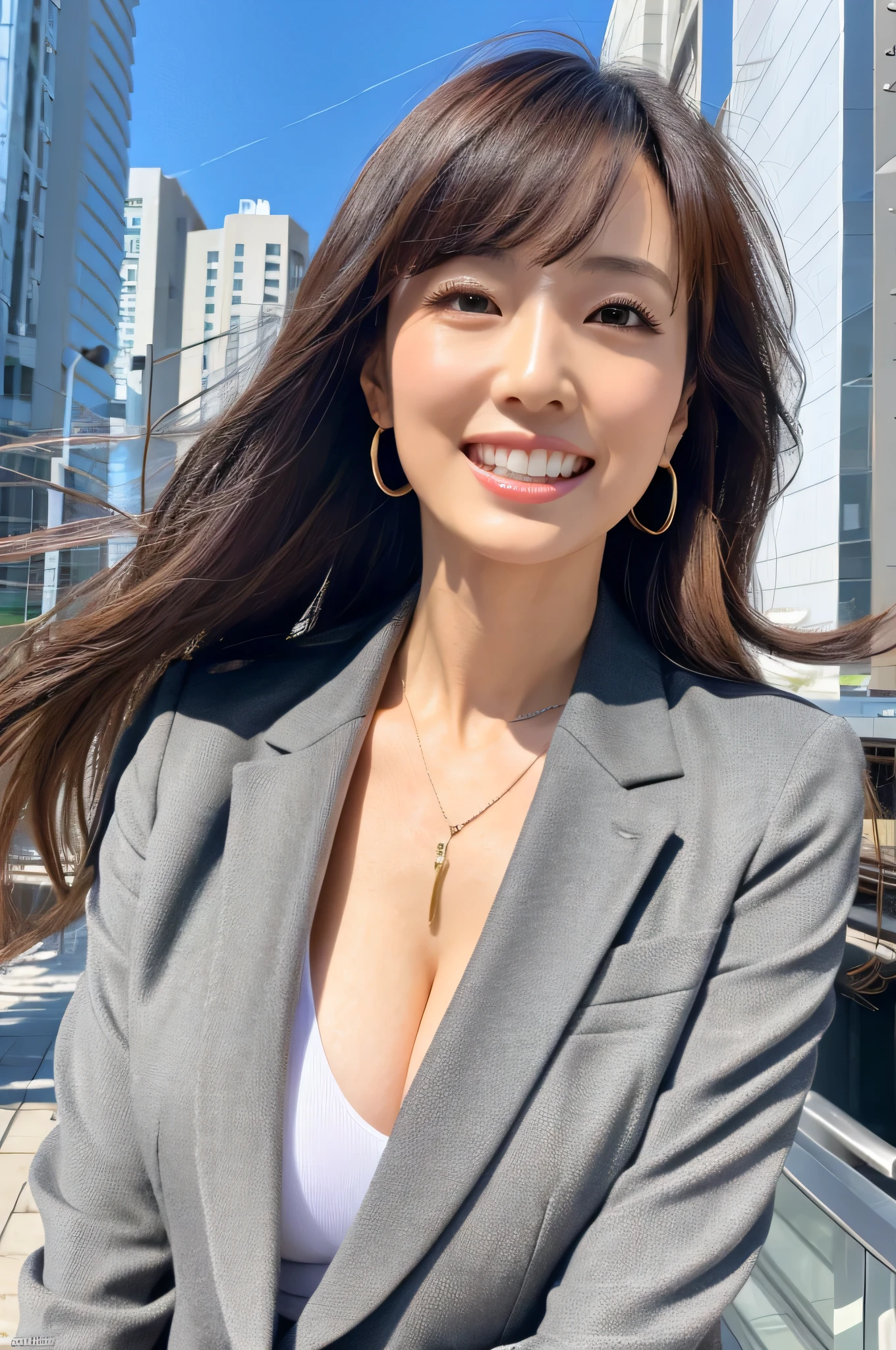 Highest resolution, 4K, Masterpiece: 1.3), A Japanese milf, Sexy: 1.1, fine eyes, Slender figure, Realistic teeth, double eyelids, full body, best quality, detailed, business suits, at the city