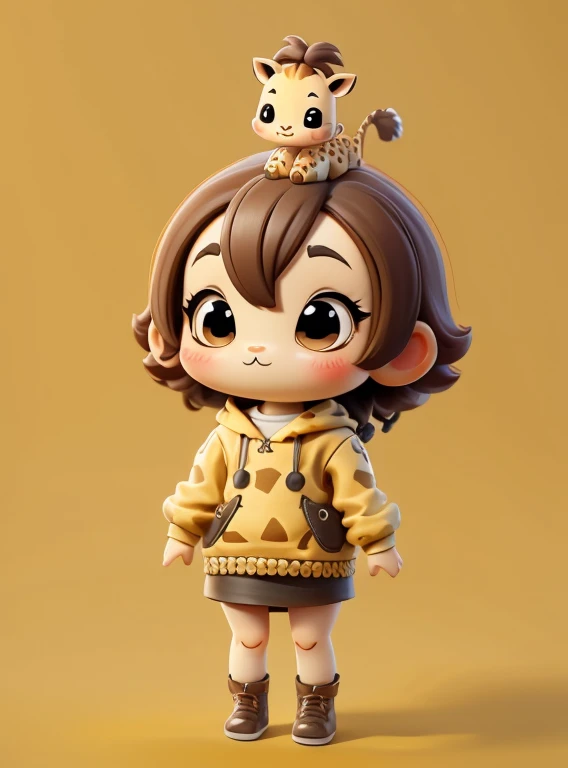Cute little giraffe、estilo chibi、view full body、Facing the front、1 head body、Solid pattern with identical background