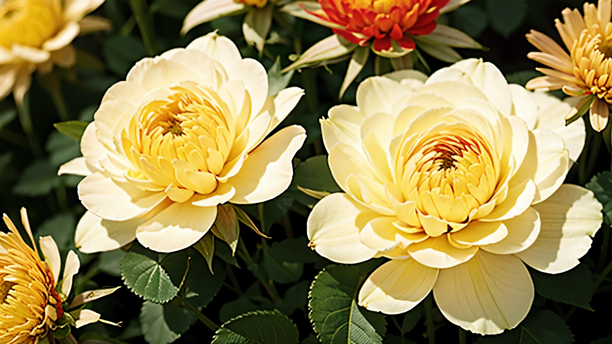 realistic fluid flow ,splatter, REALISTIC JELLY GRADIENT beige golden flower, WITH GREEN GRASS PATTERN ,JELLY LIES IN THE GREEN GRASS, AND BEAUTIFUL CHRYSANTHEMUMS AND ROSES GROW,Clear Focus,high detail,HIGH HYPER QUALITY 8K