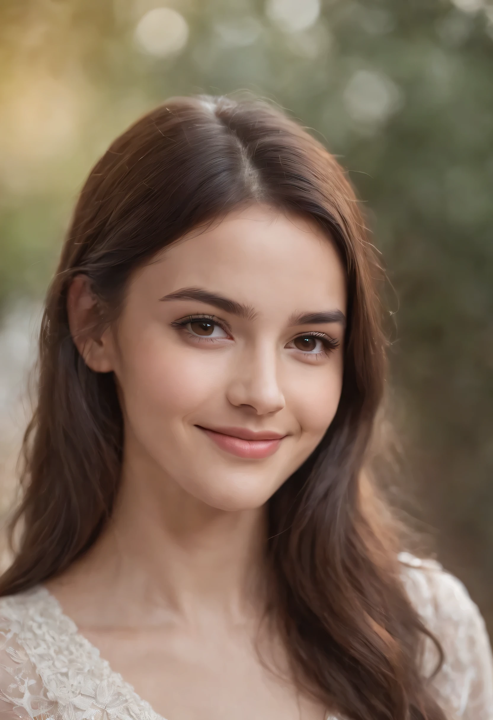 1girl, brunette, brown eyes, smiling, long hair,