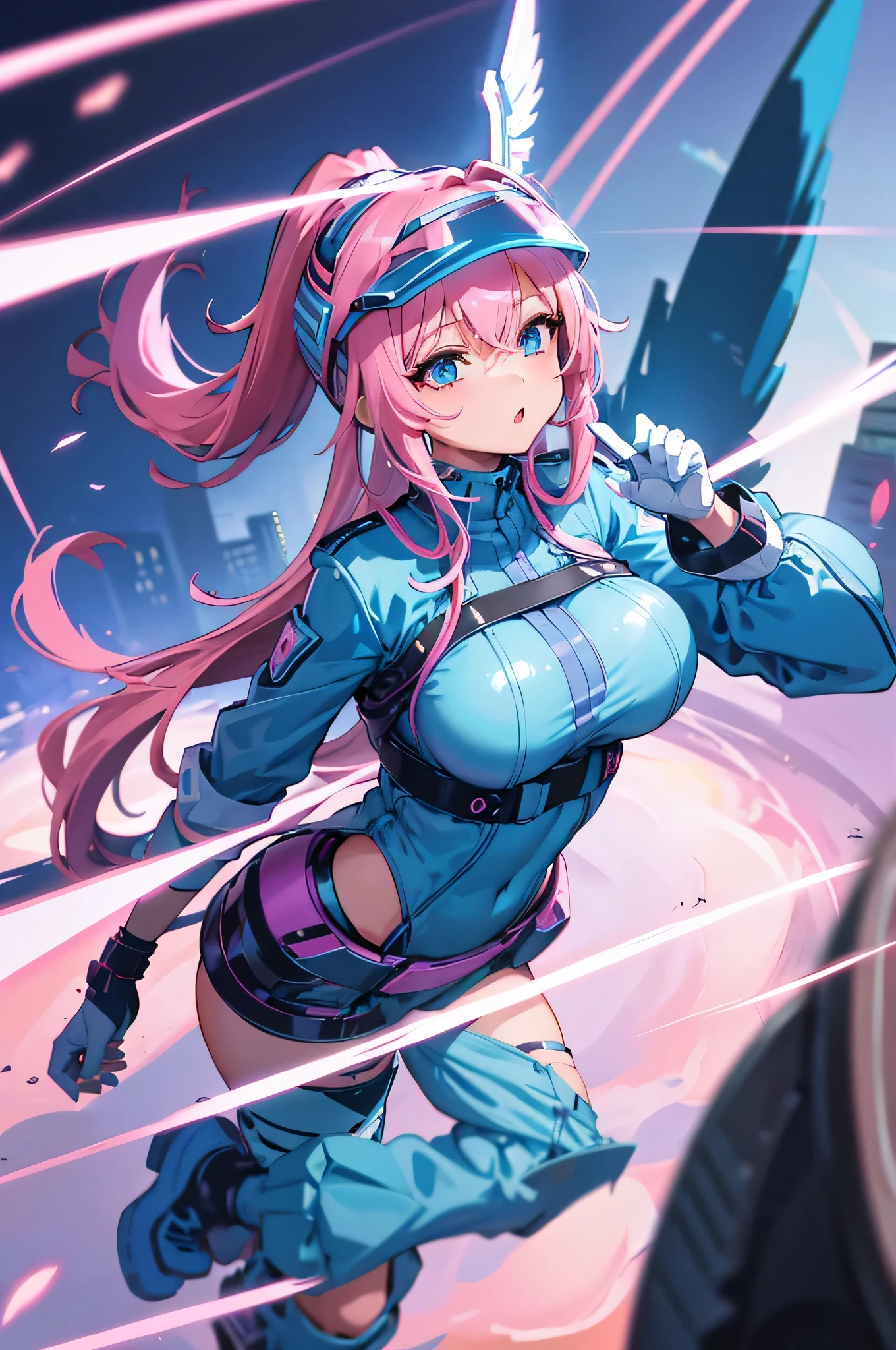 busty bimbo with long bubblegum pink hair, thick hips, D. Va, thick, slut, bimbo
