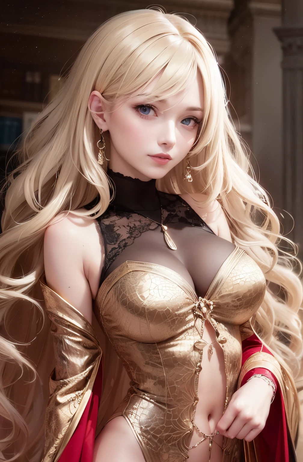 Front face of a magnificent blonde with very realistic sky blue eyes, long and curly Brazilian style hair --auto --s2