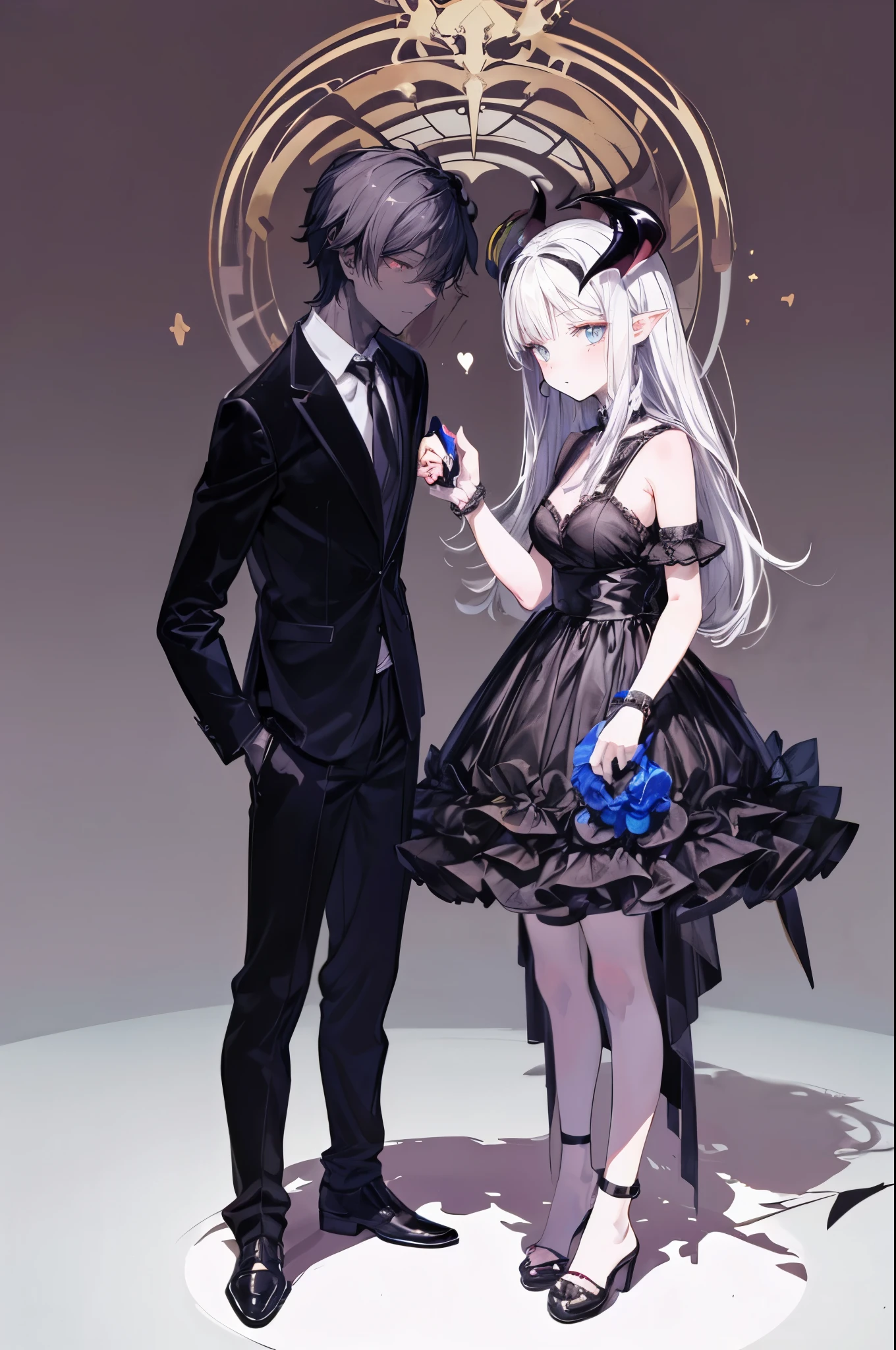 (flat color:1.1),(masterpiece:1.2), best quality, masterpiece, original, black silhouette figures of an incubus man and succubus, (1boy:1.5), (1girl:1.5), (two figures standing on their own:1.5)