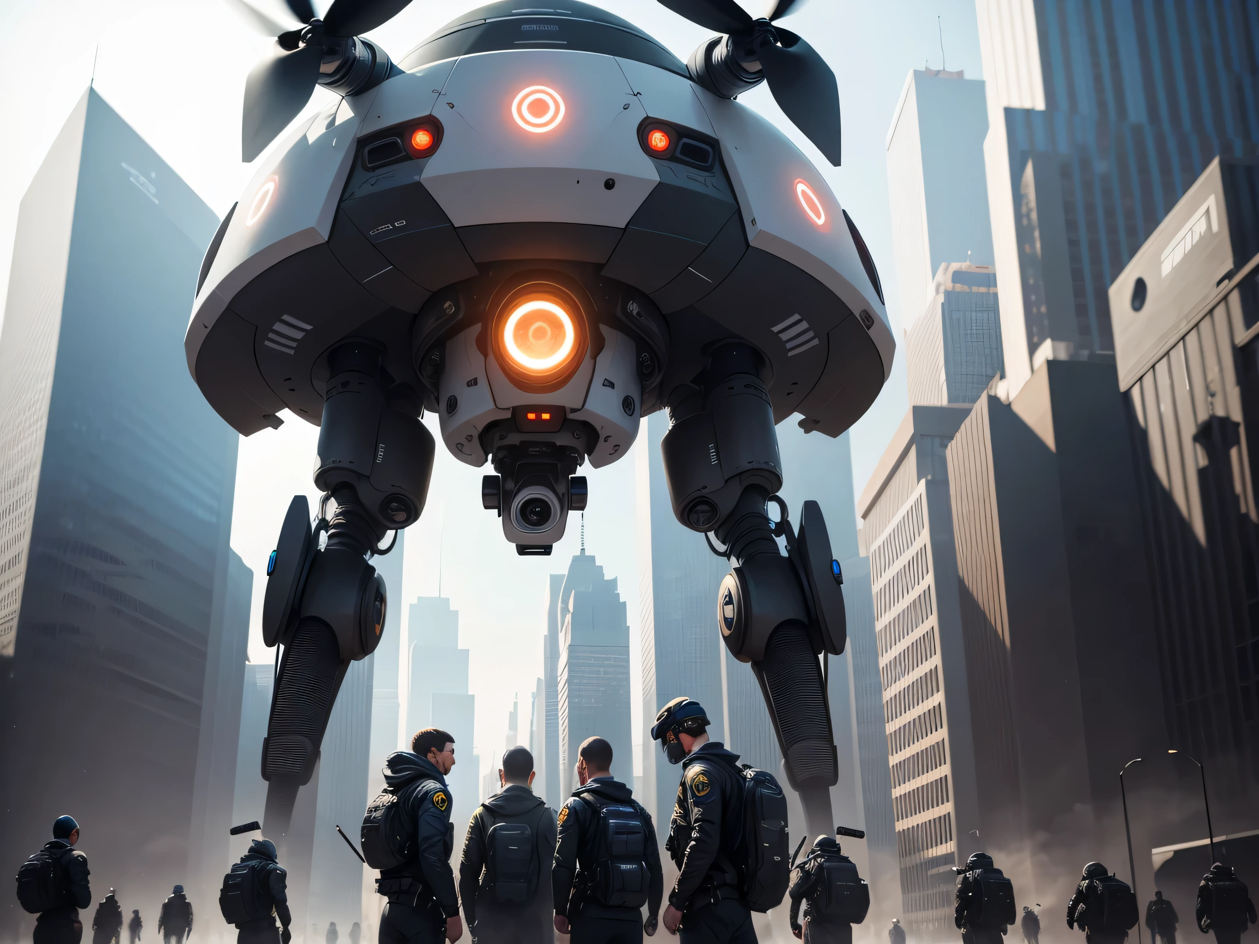 A TIME WHERE the aliens have arrived sharing technology like AI robots policing the streets drones with face recognition flying the air all over the futuristic city