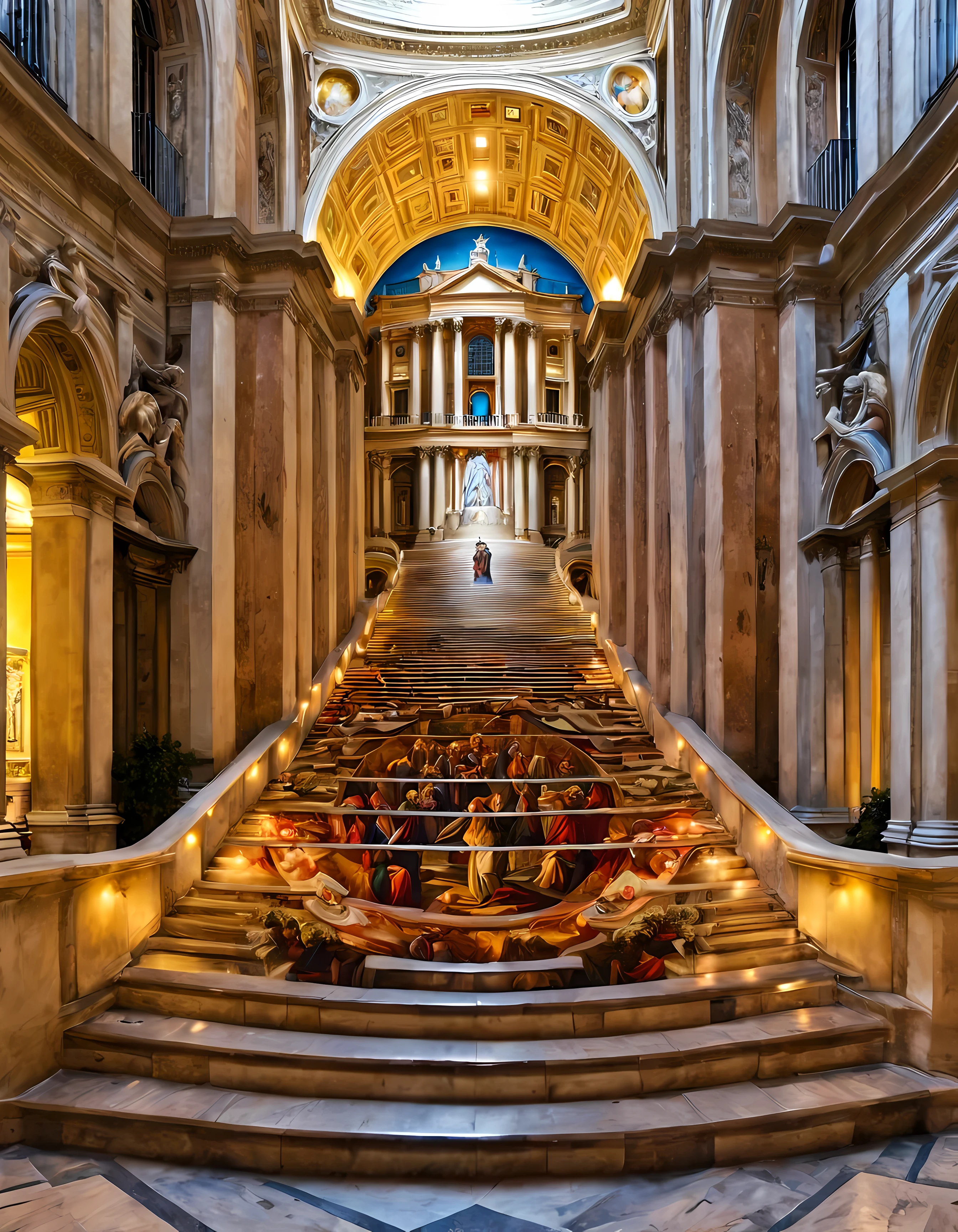 masterpiece, best quality, stair-art, Vatican, nighttime, oil painting, vibrant, flash-photography, high-saturation