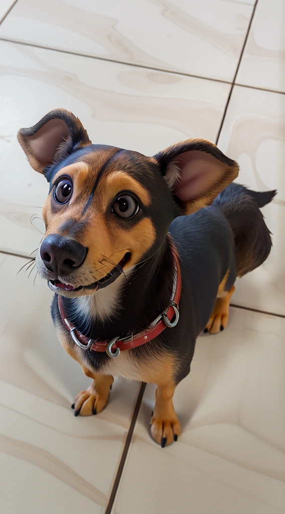 uma cachorra estilo disney pixar, contra o plano de fundo em uma floresta, alta qualidade, melhor qualidade