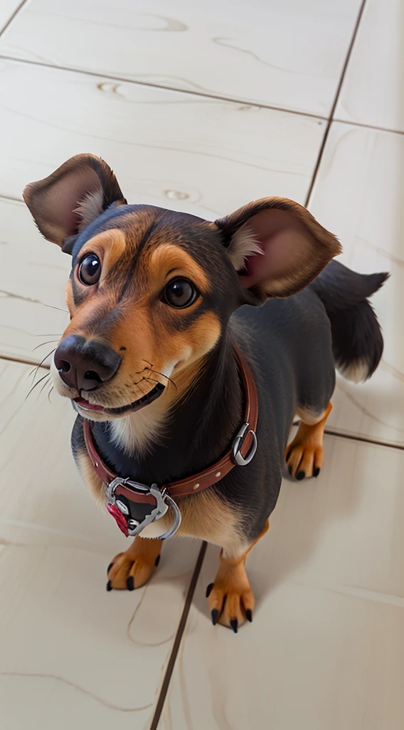uma cachorra estilo disney pixar, contra o plano de fundo em uma floresta, alta qualidade, melhor qualidade