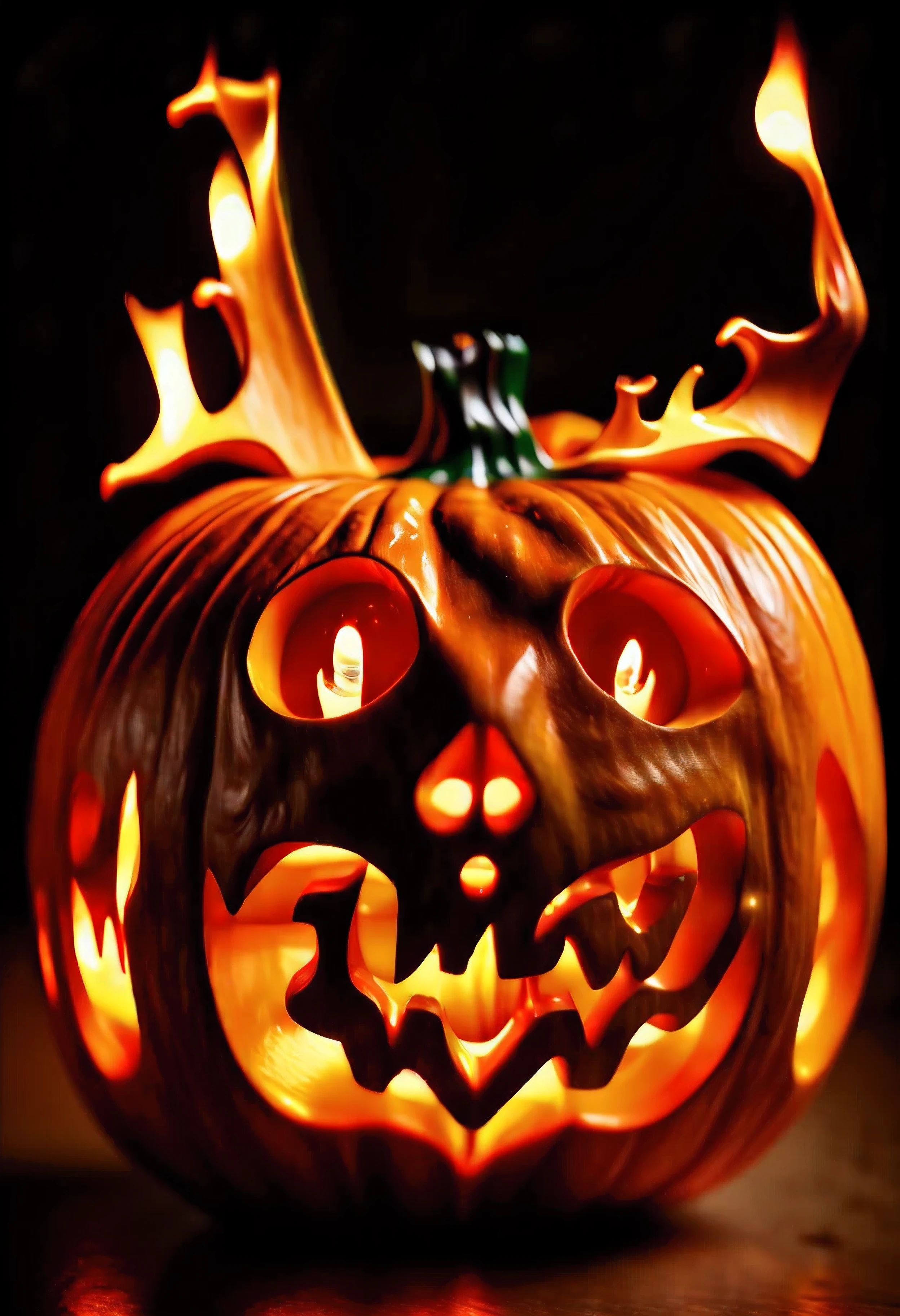 (Masterpiece in maximum 16K resolution:1.6), (intricate detail:1.4), (extremely insane detail:1.4),(highest quality:1.3),(raw image:1.8),(photorealistic:1.9). | A Pumpkin carved into majestic frozen flame.
