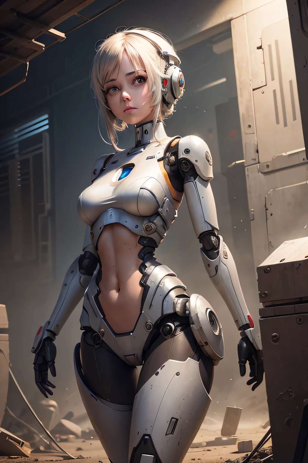 A female robot whose right arm was destroyed.　My right hand is missing from the elbow　machine is exposed　