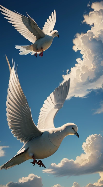 (Quality tags: masterpiece, high resolution, photo-realistic:1.3), a breathtaking image capturing a dove in flight across the Palestinian sky, (azure heavens as the backdrop:1.2), a symbol of hope and peace, (gentle breeze ruffling feathers:1.2), the dove's silhouette against the vast expanse, (serene and calm atmosphere:1.1), an illustration of tranquility, (scattered clouds adding depth:1.2), a peaceful scene in the midst of turmoil, (subtle details in the feathers:1.1), capturing the grace of the dove, (subdued palette symbolizing peace:1.2), a serene portrayal of nature's beauty.