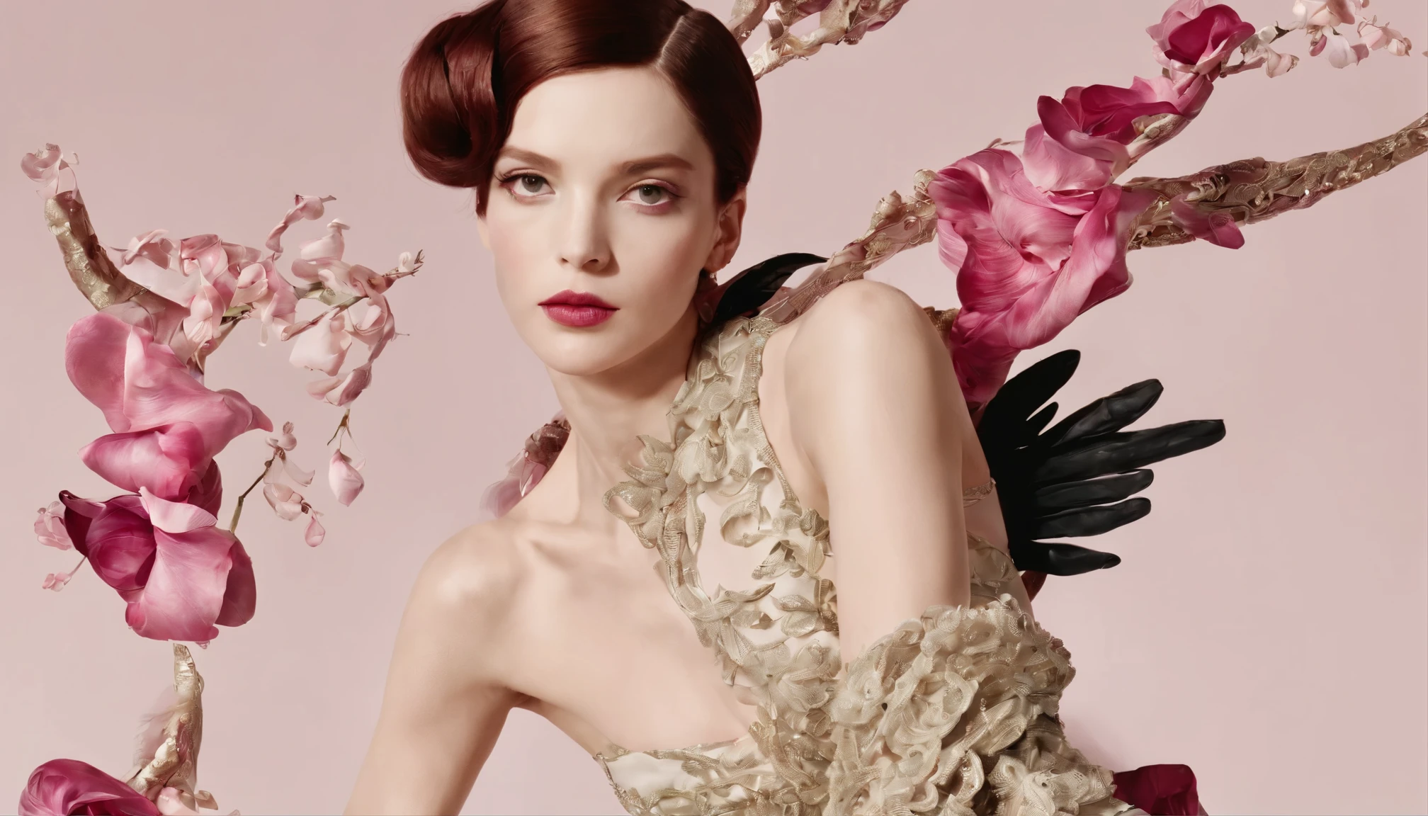 Schiaparelli, 2006 couture fashion, stunning fashion editorial, high quality clothing details, realistic fine clothing texture, 8k uhd, dslr, Kodak retinar, (best quality:1.3), (masterpiece:1.1), high resolution, ultra-wide shot, cinematic light, intricate details, (photorealistic)