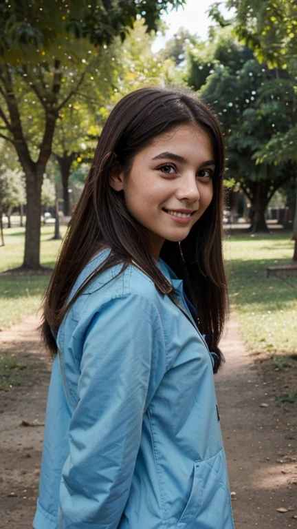  girl 20 year old, usa woman, complexion robusta, piel morena oscuro, hair straightened, luz natural, sonrisa timida, posa en un parque con árboles y bello campo, uniform school, falda escolar, Sitting showing her underwear under her white skirt