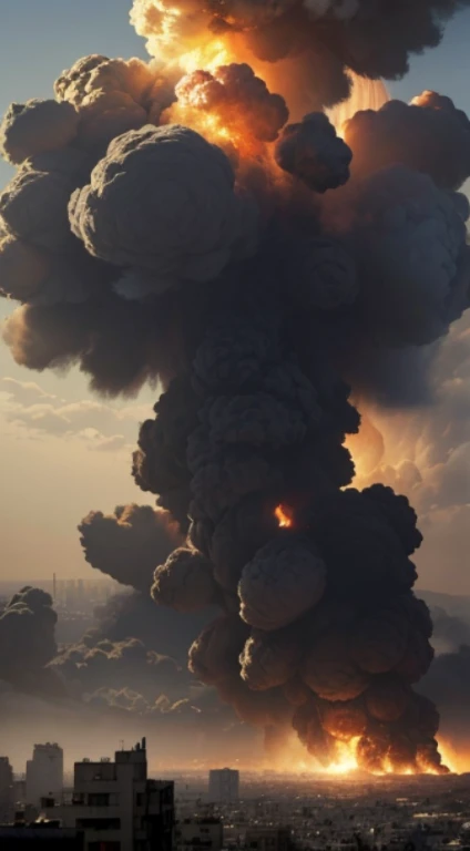 (Quality tags: masterpiece, best quality, official art:1.2), a cinematic portrayal of missiles descending on Palestine, (explosive impact and billowing smoke:1.3), a dynamic representation of unfolding chaos, (tense atmosphere hanging in the air:1.1), shattered remnants of buildings in the background, (dramatic cityscape in disarray:1.2), a haunting scene of destruction, (intense emotions captured in the onlookers:1.4), a moment of shock and despair, (dynamic composition:1.2), a visual story of the impact of conflict, (subtle play of light and shadow:1.2), a vivid portrayal of the harsh reality.