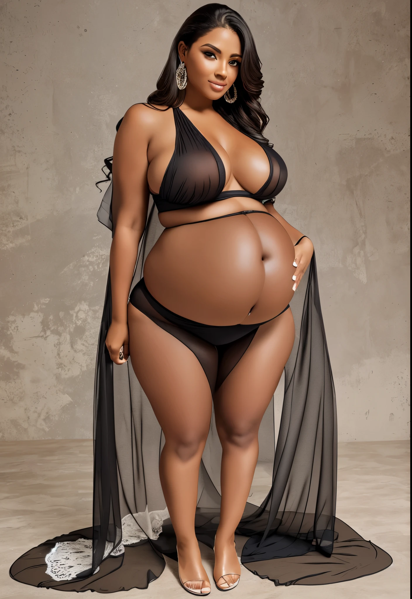 8k ultra realistic full body pregnant woman, big breasts showing nipple, big belly and big voluptuous thighs standing sideways to the camera on a transparent background opening her legs and sexy   --auto --s2