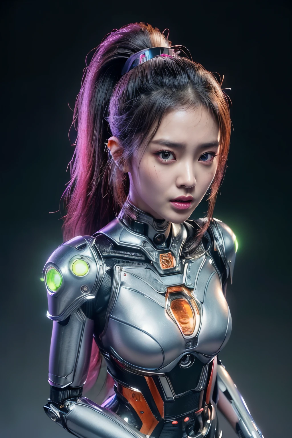 ((hyperrealistic, photorealistic, 8k, intricate detailasterpieceest quality, (Portrait:1.3), (full body), (dynamic pose), ultra-detailed, a hot geisha, hyper detailed, top quality resolution)),
((Gadis robot, fleshy lips, silky skin, cyborechanical limbs, mengenakan armor merah muda yang vulgar, terlihat putingnya, terlihat memeknya, tangan cyborg, kaki cyborg, hybrid gadis dan mesin, neck mechanisms, mechanical diva, divine circuits, ex-machina goddess, Hand mechanisms, rabut ponytail hitam, android, green pupils, gorgeous beautiful face, red orbs lighting power, light purple neon cloud))
