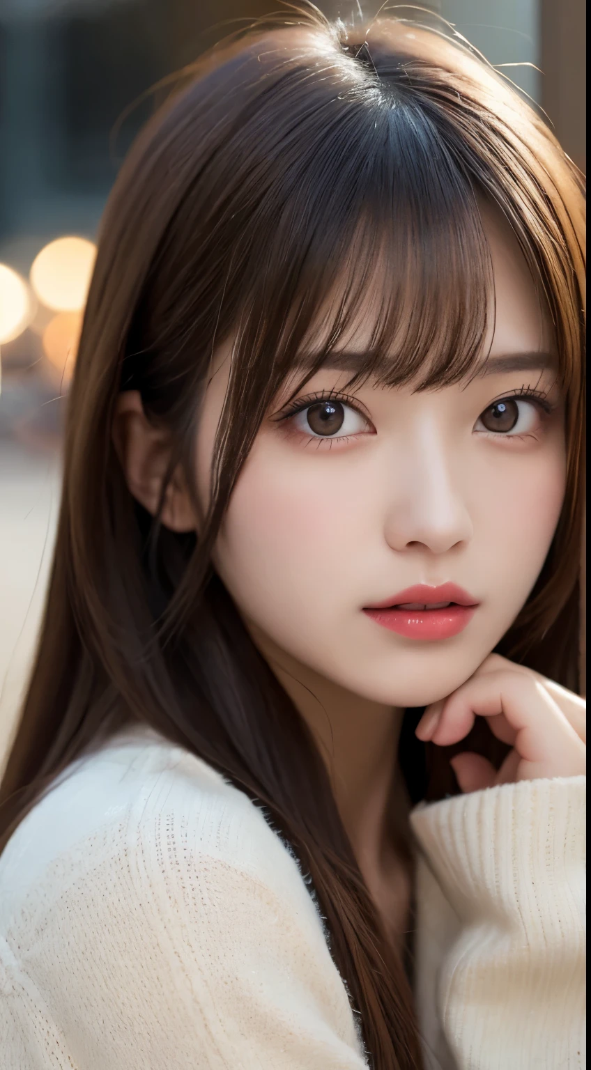 table top, highest quality, figure, super detailed, finely, High resolution, 8k wallpaper, 完璧なダイナミックな構figure, detailed and beautiful eyes, medium hair, small breasts, natural color lip, random sexy poses,20 year old girl、midnight、beautiful and detailed face、perfect and beautiful face、blur the background、Stylish winter outfits like celebrities