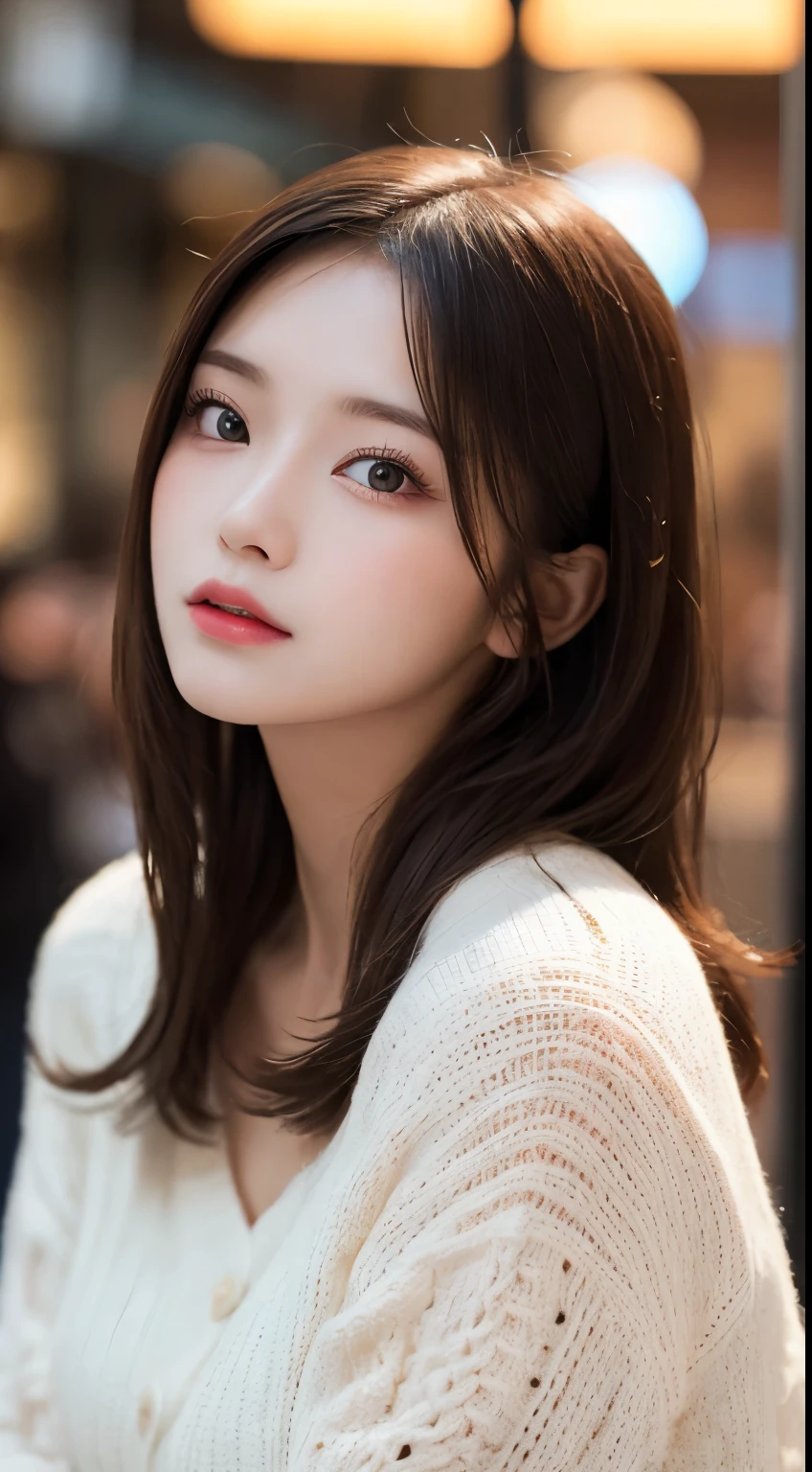 table top, highest quality, figure, super detailed, finely, High resolution, 8k wallpaper, 完璧なダイナミックな構figure, detailed and beautiful eyes, medium hair, small breasts, natural color lip, random sexy poses,20 year old girl、midnight、beautiful and detailed face、perfect and beautiful face、blur the background、Stylish winter outfits like celebrities