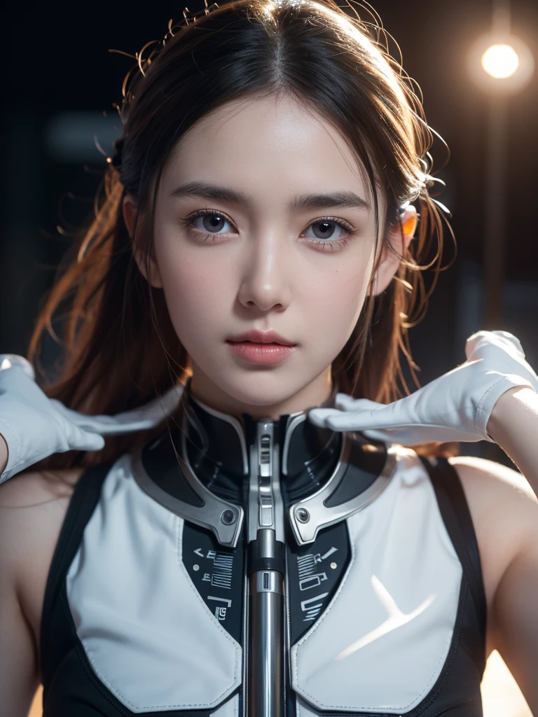 AS-Adult:1, 1girl, (dark skin, dark-skinned female),((white bodysuit, plug suit)), astronaut, grey clothes, red trim, bare shoulders, boots, elbow gloves, white gloves, light brown hair, short hair, (buzzcut), tomboy, shaved hair on sides, two eye colors, future, lunar surface, horsehead nebula, deep shadows, stars, moon buggy, helmet
(masterpiece, best quality, high quality)