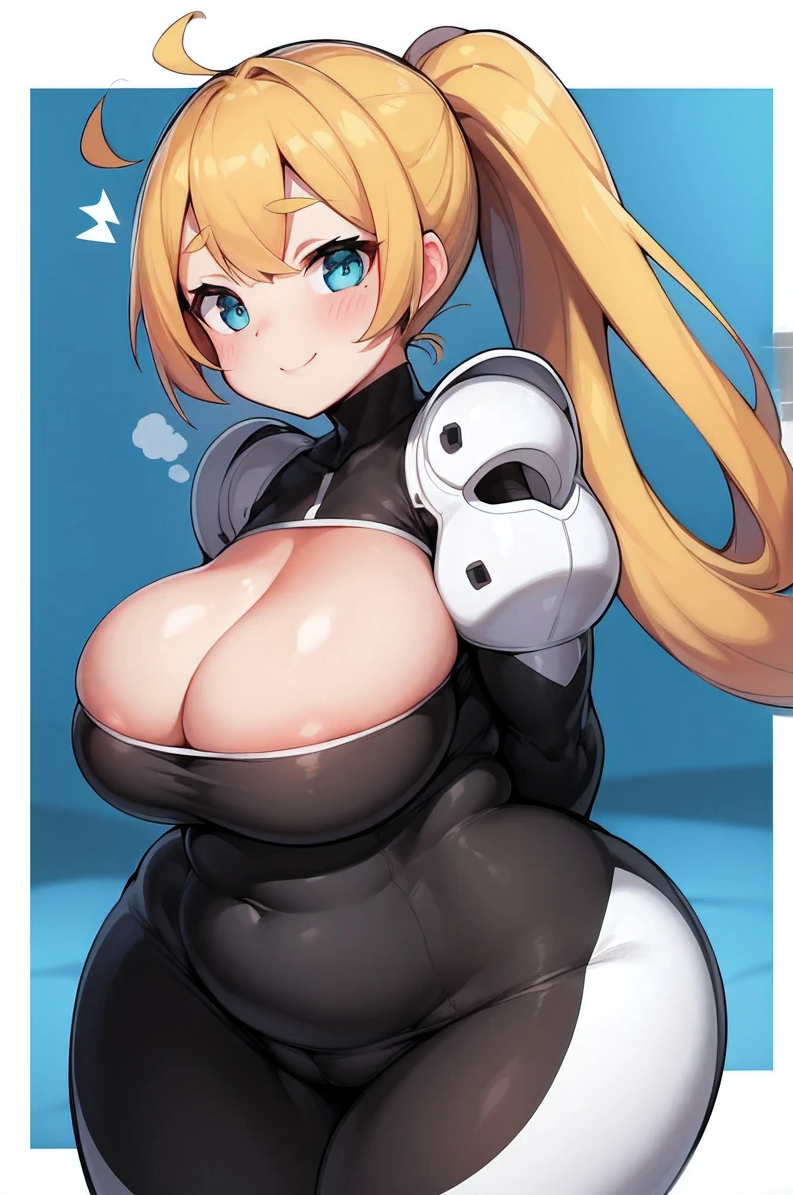 alias_mega manx, 1 garota, Sozinho, seios, olhos azuis, cabelo loiro, Android, Cabelo longo, robot ear fundus, sorriso, arms behind the back, tronco, obra de arte, alta qualidade, Curvy, muito gordo, (quadris largos:1.3), coxas enormes, grossas e macias, SSBBW, very fat flabby arms, realistic lighting, High detail, qualidade hd, rosto detalhado, Sombreamento realista, rolos de gordura, massive size, gigantescos enormes seios transbordando de gordura, massive cleavage, Pesado, plussize, everything is fat, textura macia, olhos grandes bonitos, semi-realista, Dynamic angle, pattern clothes, Super Obeso, corpo pastoso