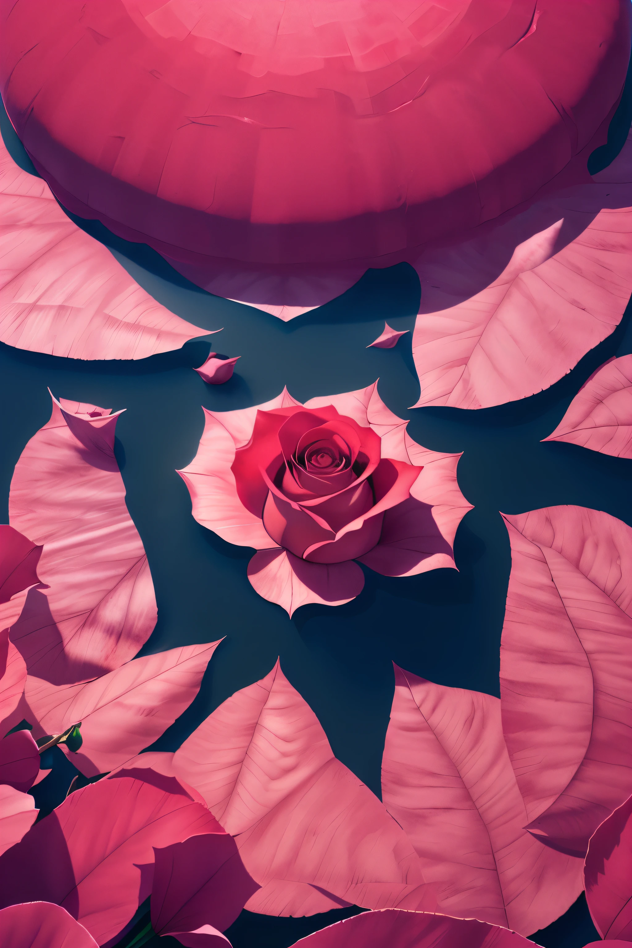 A vast rose floats above the waters