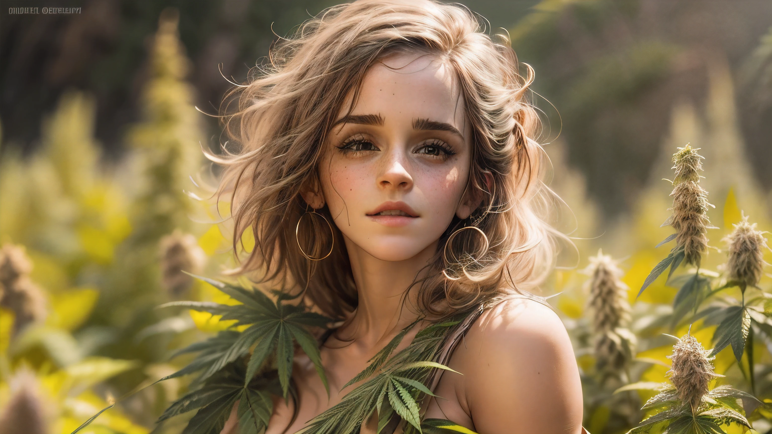 Emma Watson nude goddess made of marijuana covered in marijuana. (One person) bigger boobs. Curvy busty