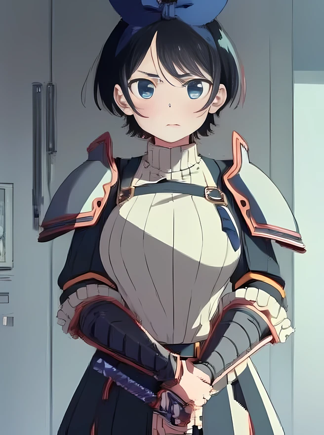 (Best quality:1.5), Masterpiece, Detailed, Ultra-detailed digital anime art, clear face depiction, top quality colours, Anime Style, Soft Line Art, Digital Enhancement, beautiful anime girl, beautiful art style, anime character, 1 girl, short hair, black hair, standing, ((((a girl wearing samurai full armour)))), use katana at hand, hair between eyes, clear eyes, beautiful eyes, detailed eyes, anime-style eyes, beautiful eyes ((smooth texture:0.75, realistic texture:0.5))