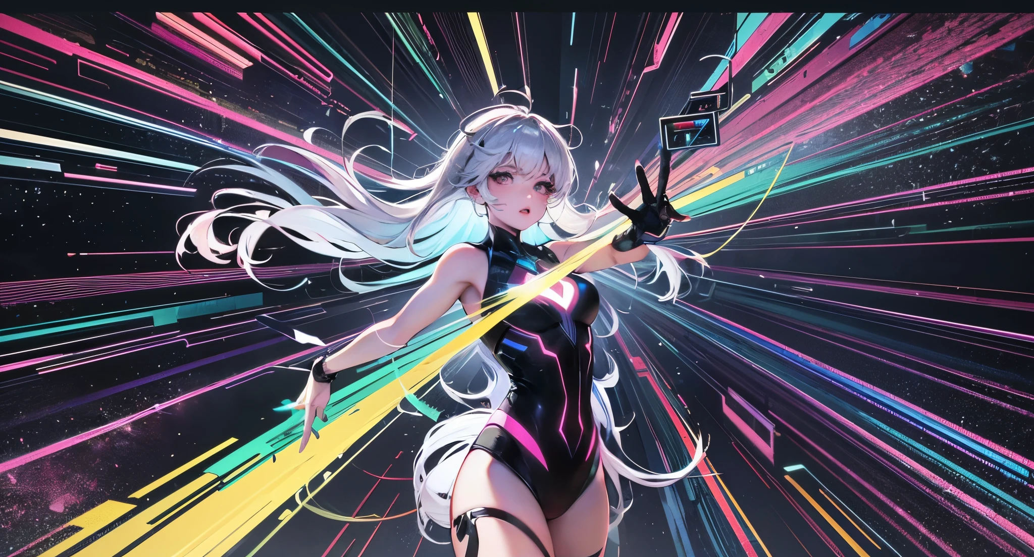some modern angels:
(grand entrance of) a digital angel, (reaching out), intricate details, glowing wireframe, (rainbow colors) hologram, futuristic, transparent body, outline, grid, style of Tron --auto --s2