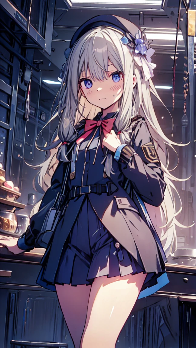 best quality, ultra detailed, absurdres, HDR, 1 loli、♡、Thighs、stunned face、uniform、In town、slender body、petite