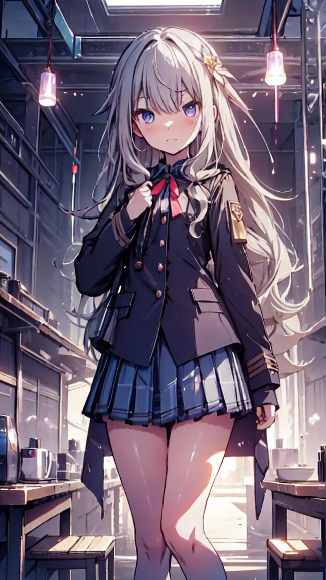 best quality, ultra detailed, absurdres, HDR, 1 loli、♡、Thighs、stunned face、uniform、In town、slender body、petite
