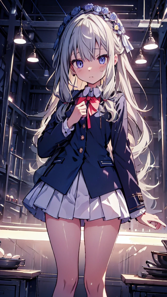 best quality, ultra detailed, absurdres, HDR, 1 loli、♡、Thighs、stunned face、uniform、In town、slender body、petite
