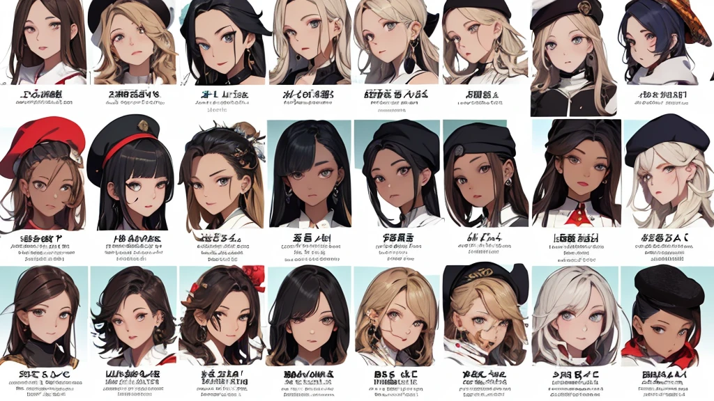 ((Masterpiece)),(((best quality))),(character design sheet, Same character...., front, side), beautiful girl,The results of hair coloring are clear.、Qi Bang、shawl long hair、beret hat、eyeole, fluid under the nipple、put on makeup、Ring Earrings、Cinema-grade lighting、Drawing of standing characters from many angles.、Variations of anime、Highly detailed、High quality。 --automatic, Separate from each other...., to, equilibrium, decorate, Sharp teeth, shout, sparkling eyes, มีHighly detailed, ((4 expressions)), Jungle Theme, ((ตกสะเก็ดบนใบfront, glossy lips, Shiny skin, (((มีสี่frontเท่านั้น))), (((References only four)))