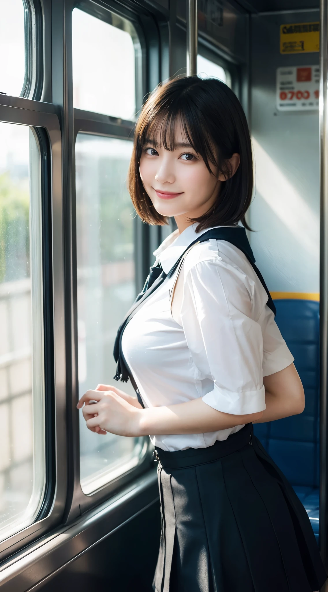 (8K, best quality, masterpiece:1.2), (realistic, photo-realistic:1.37), (high color saturation:1.0), (highly detailed skin), (highest quality:1.0), (ultra high resolution:1.0) ,(realistic:1.0), (Super detailed:1.0), (8K, Raw photo:1.1)、standing random pose, smiling, natural breast, perfect lighting, 3girls, 24years old, (mysterious), clear and detailed, ((ANA_Cabin Crew, blue flight attendant_uniform)), black pantyhose, (aircraft, aircraft seats), cute face, tightskirt, pink panties, nsfw, ((skirt lift)),