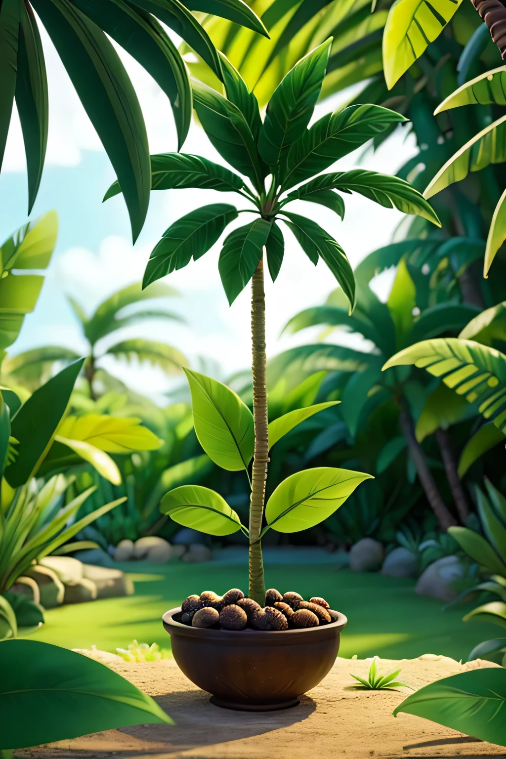 melhor qualidade,ultra-detalhado,illustration,beautiful detailed açaí palm tree,realista,sharp focus,cores vivas,botanico,exotic plant,natureza,folhas verdes,frutas suculentas,Tropical paradise,iluminado pelo sol,summer rhythm,contraste,botanico illustration,ethereal,Brisa tropical,Sereno,tranquilo,flora e fauna,Folhagem exuberante,fuga tropical,dream of paradise,silhueta de palmeira,bagas suculentas,veias de folhas detalhadas,gotas de orvalho,frescor,Delicado,texturas ricas,embrace nature,botanico beauty,harmonia de cores,serenity in the tropics,artesanato requintado,obra de arte:1.2
